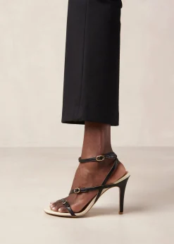 Alyssa Bicolor Black Cream Leather Sandals