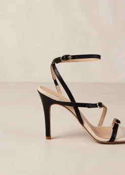 Alyssa Bicolor Black Cream Leather Sandals