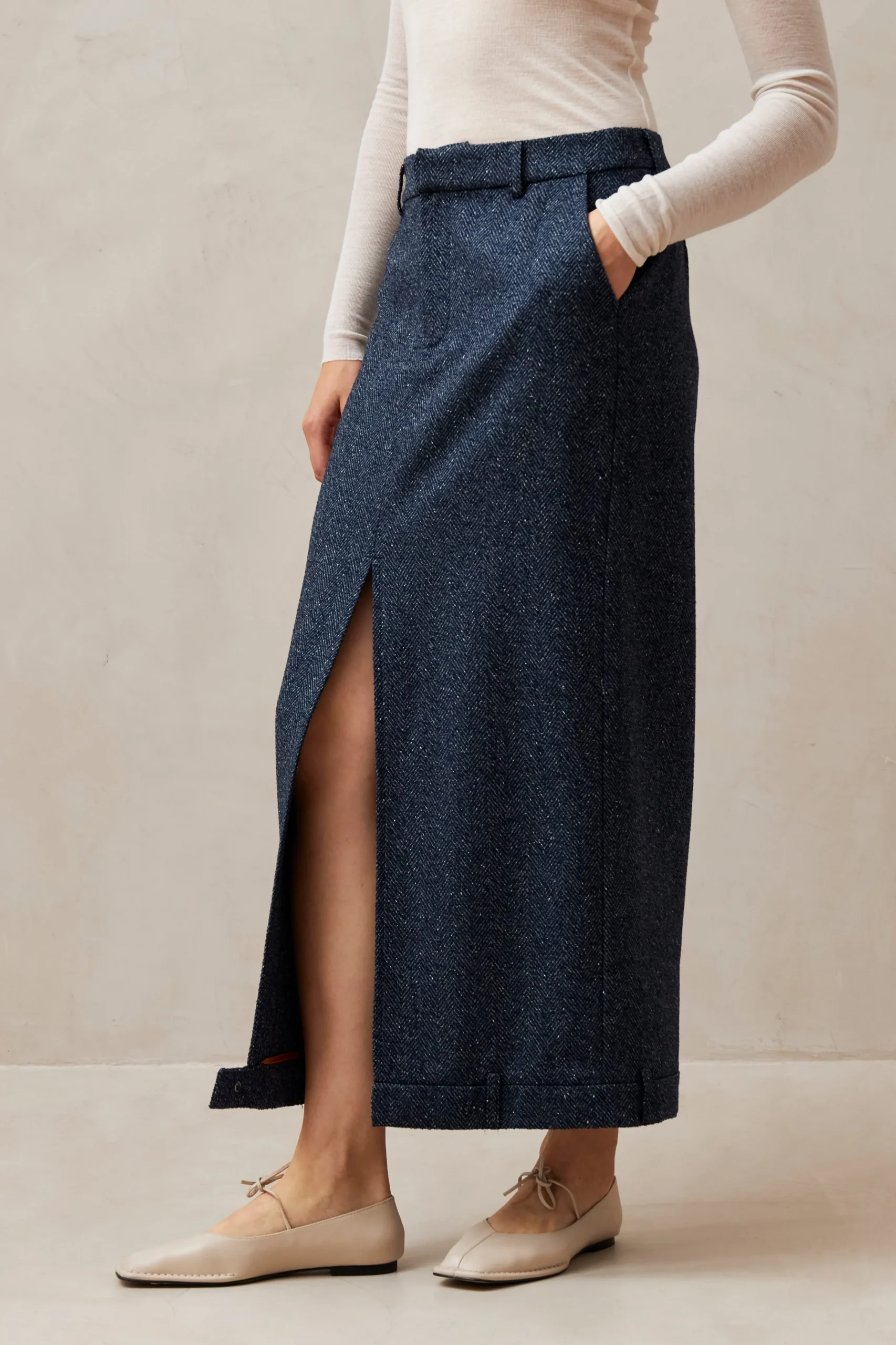 Angelina Herringbone Navy Skirt