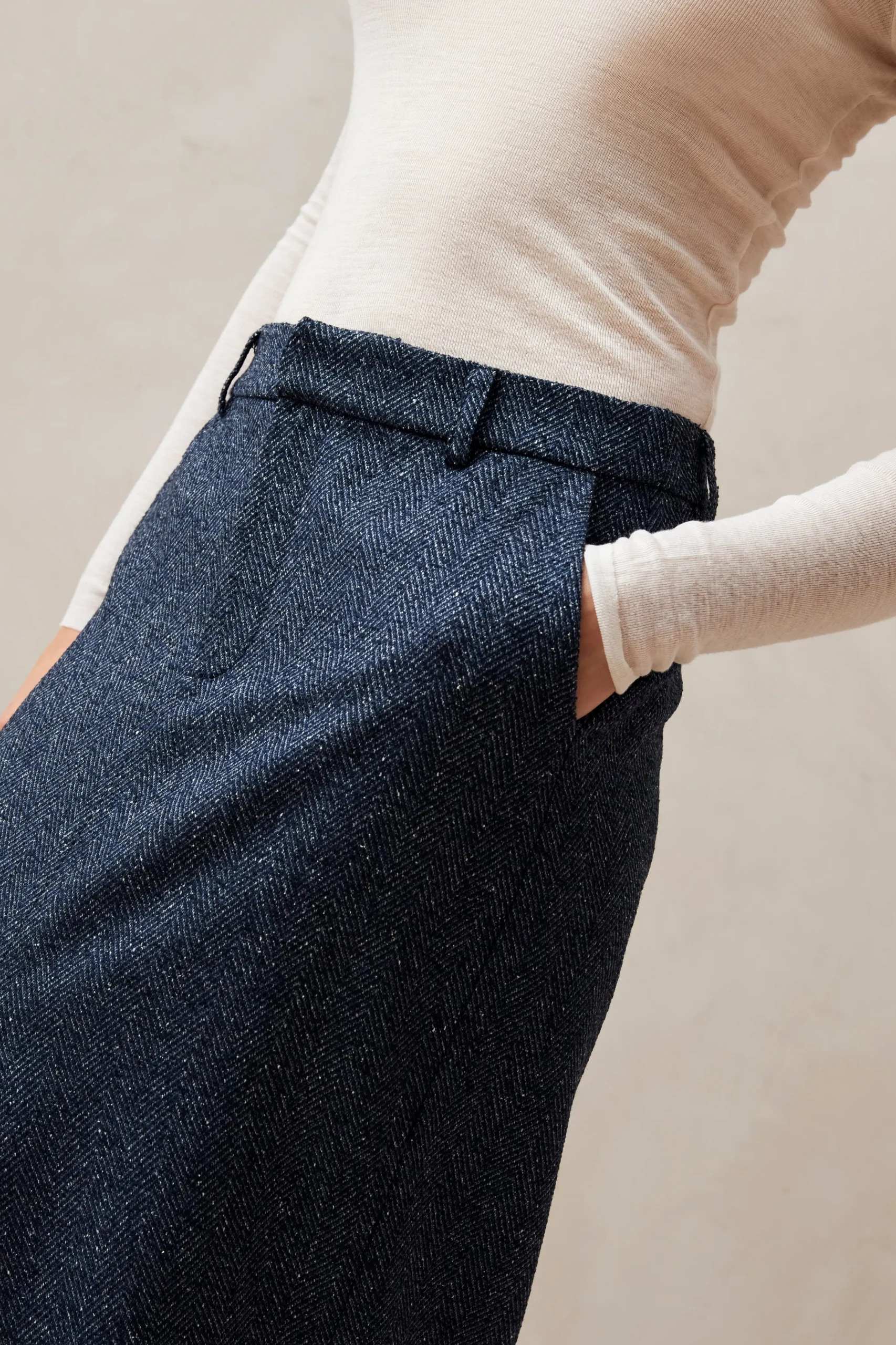 Angelina Herringbone Navy Skirt