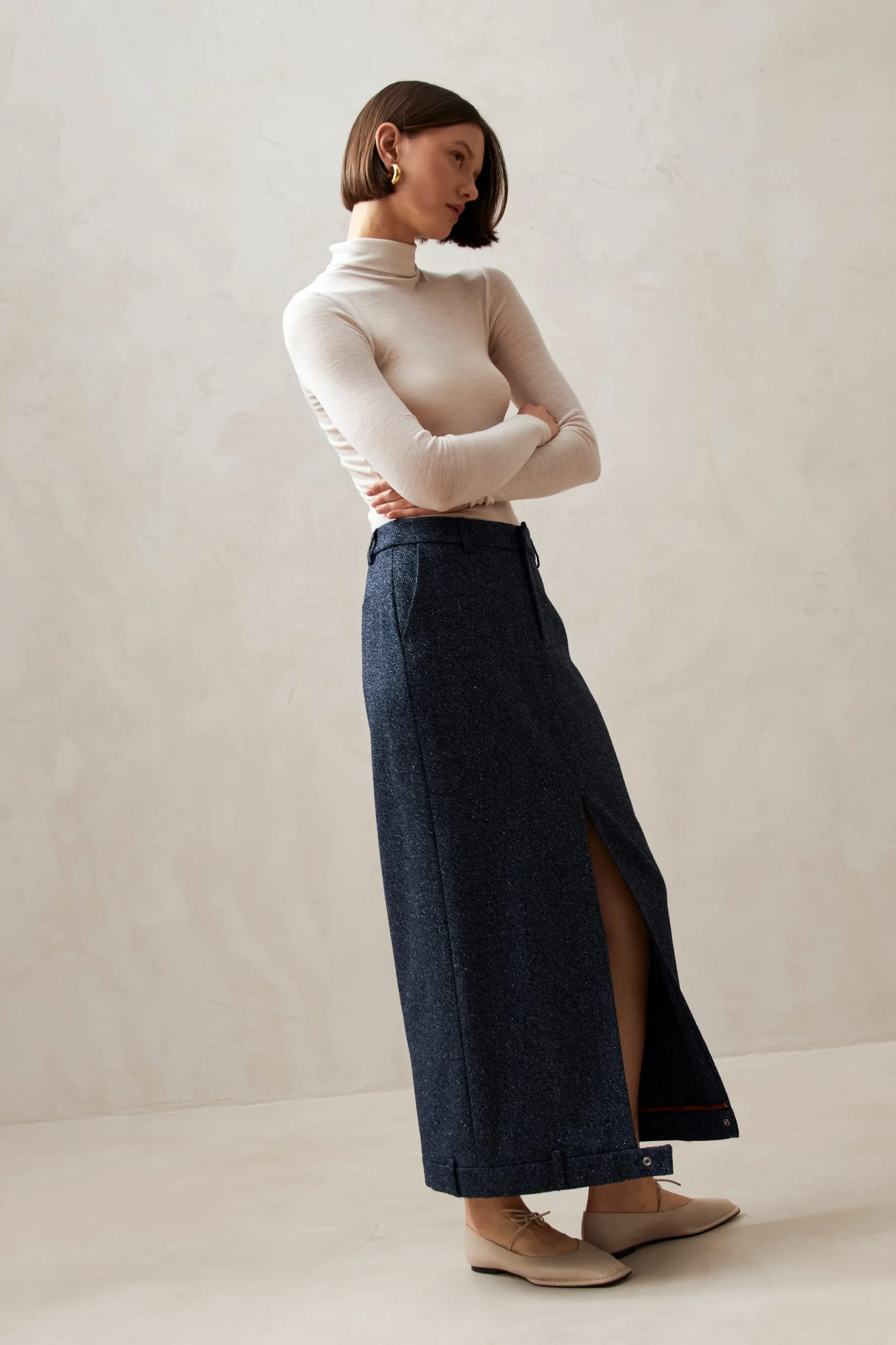 Angelina Herringbone Navy Skirt
