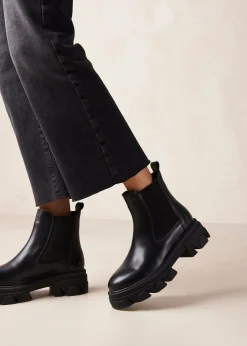 Berenice Black Leather Ankle Boots
