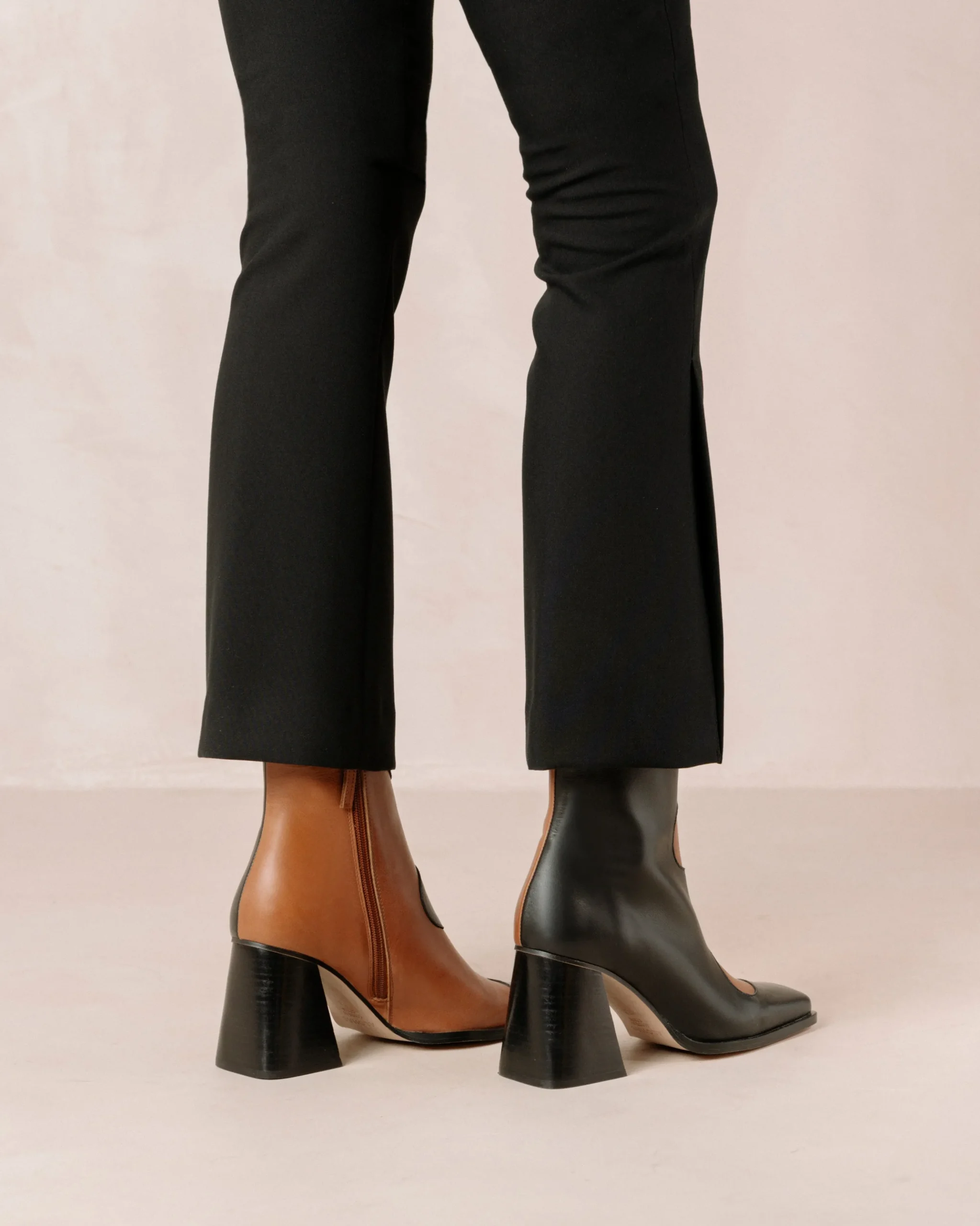 Blair Bicolor Black Camel Leather Ankle Boots