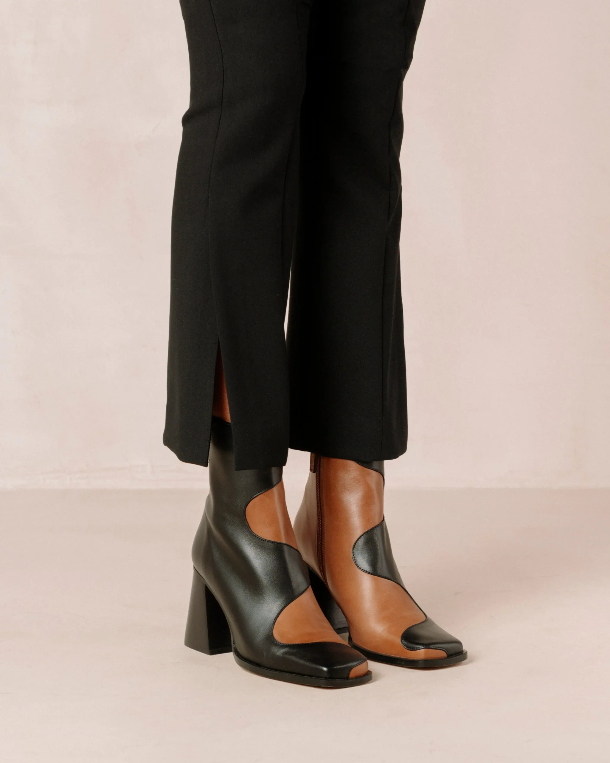 Blair Bicolor Black Camel Leather Ankle Boots