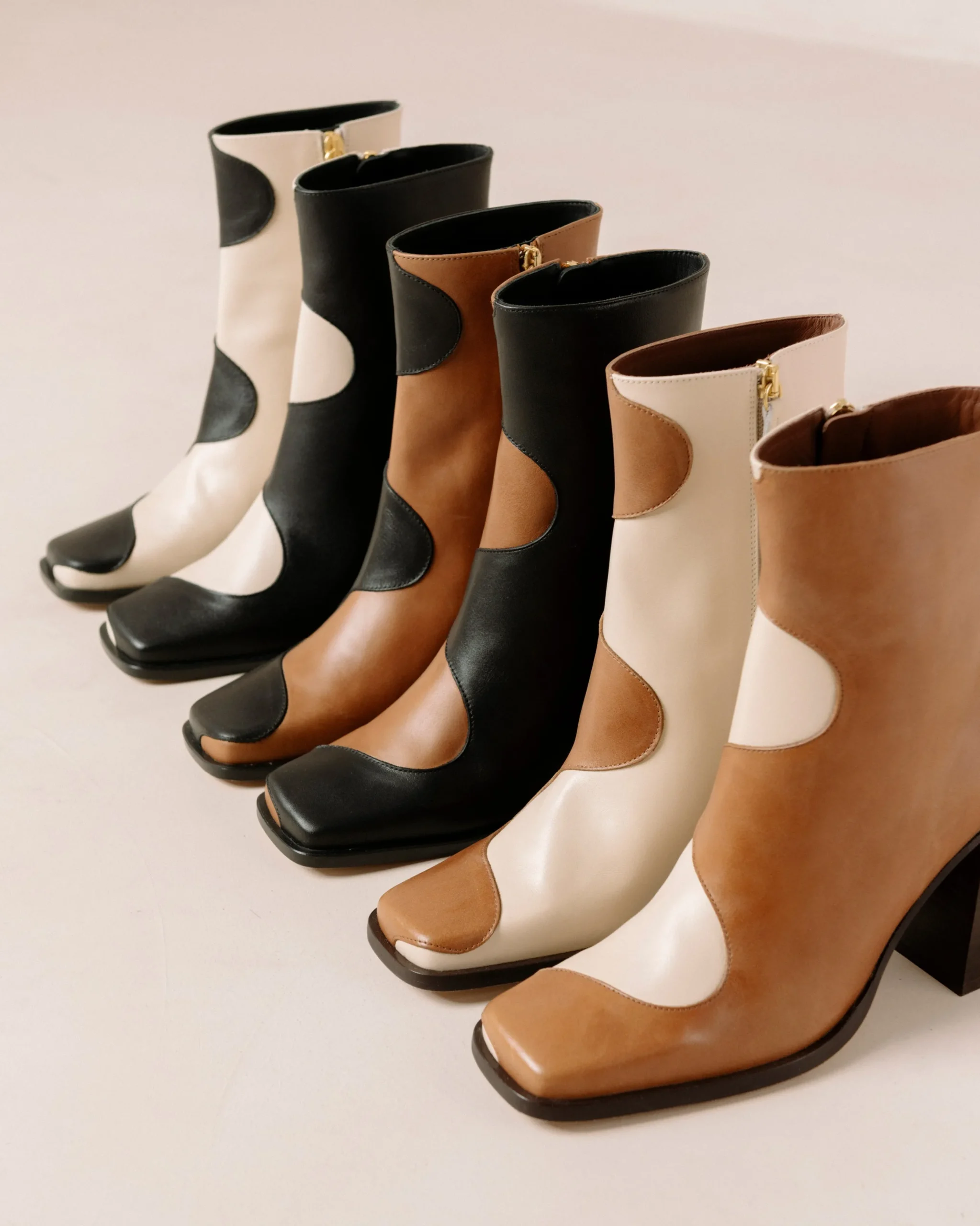 Blair Bicolor Black Camel Leather Ankle Boots