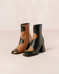 Blair Bicolor Black Camel Leather Ankle Boots