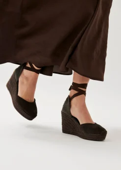 Cordelia Suede Brown Leather Espadrilles
