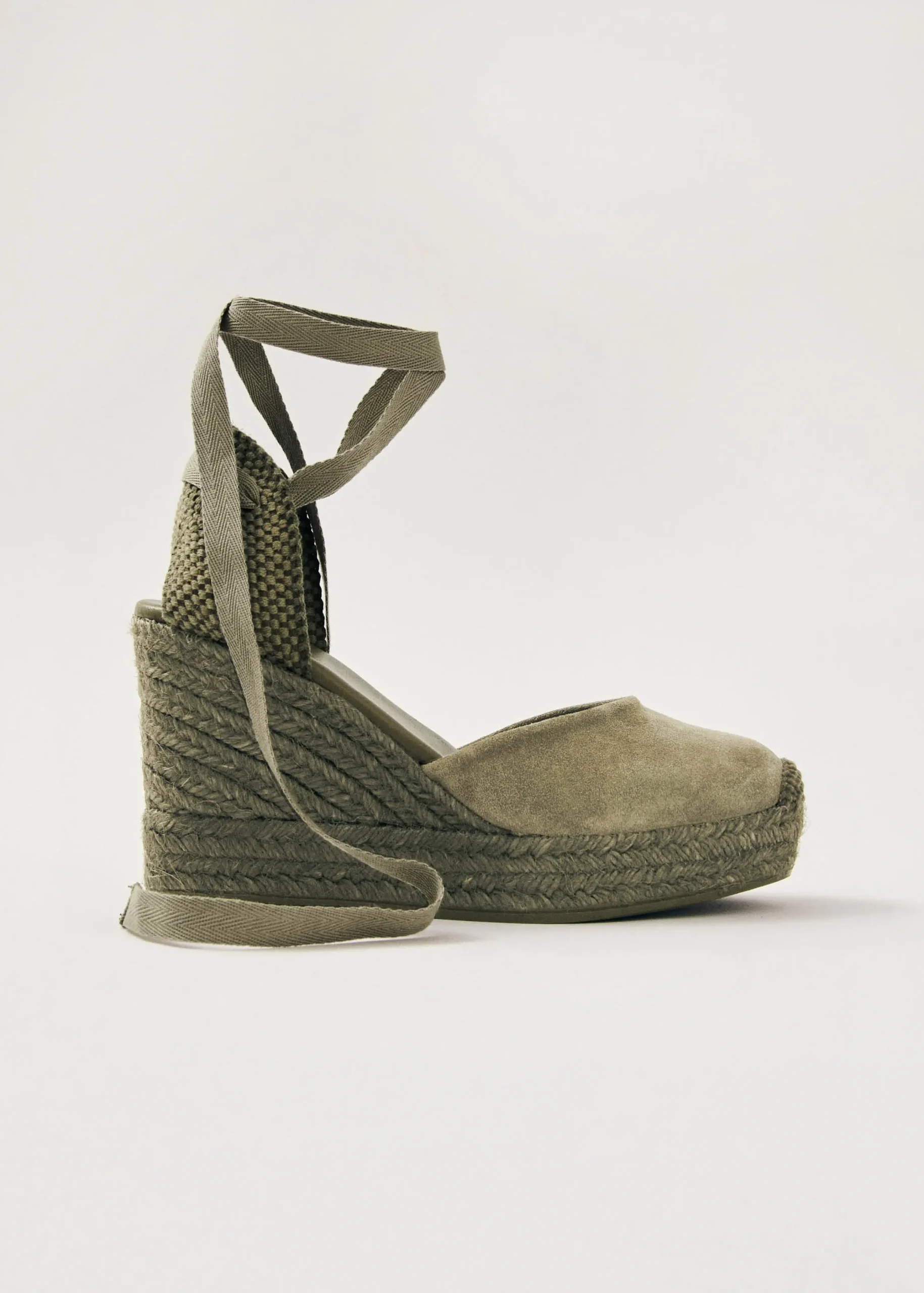Cordelia Suede Green Leather Espadrilles
