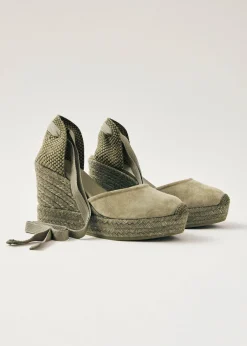 Cordelia Suede Green Leather Espadrilles
