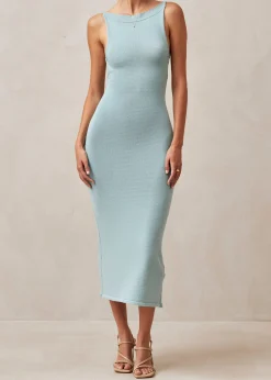 Delicate Aqua Tricot Midi Dress