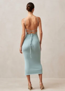 Delicate Aqua Tricot Midi Dress