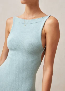 Delicate Aqua Tricot Midi Dress