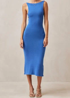 Delicate Blue Tricot Midi Dress