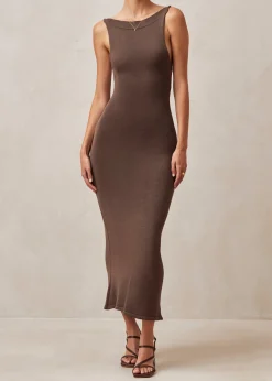 Delicate Brown Tricot Midi Dress