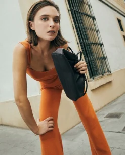 Easy Wide Knit Pants Clementine Orange