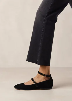 Evelyn Suede Black Leather Ballet Flats