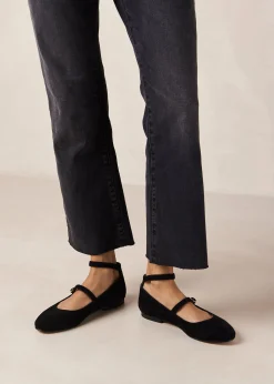 Evelyn Suede Black Leather Ballet Flats
