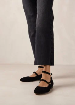 Evelyn Suede Black Leather Ballet Flats