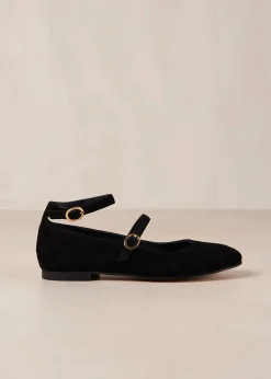 Evelyn Suede Black Leather Ballet Flats