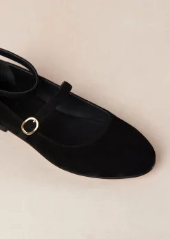 Evelyn Suede Black Leather Ballet Flats