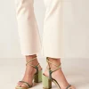 Grace Bicolor Green Leather Sandals