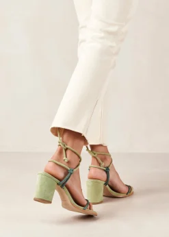 Grace Bicolor Green Leather Sandals