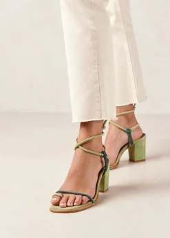 Grace Bicolor Green Leather Sandals