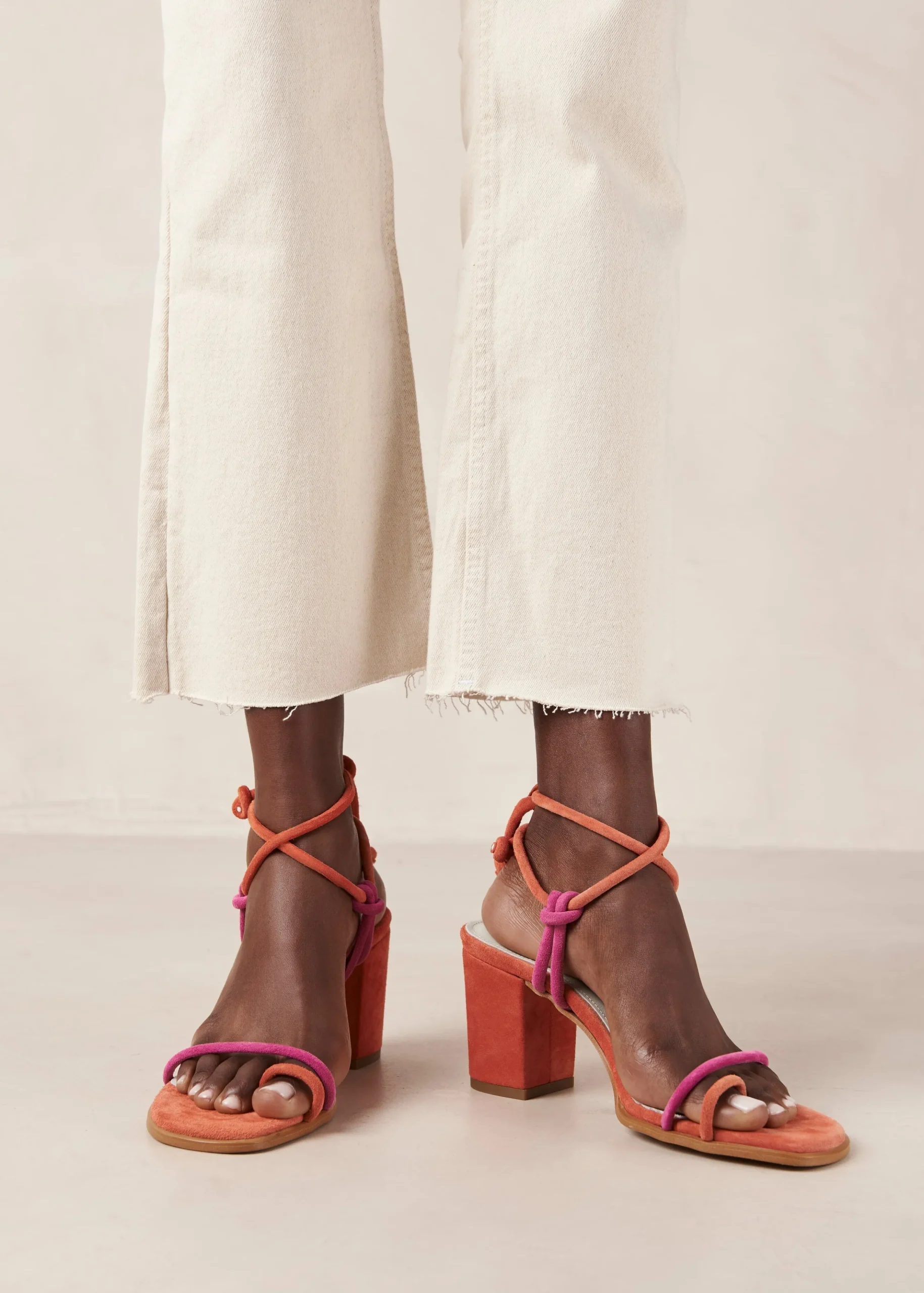 Grace Bicolor Magenta Orange Leather Sandals