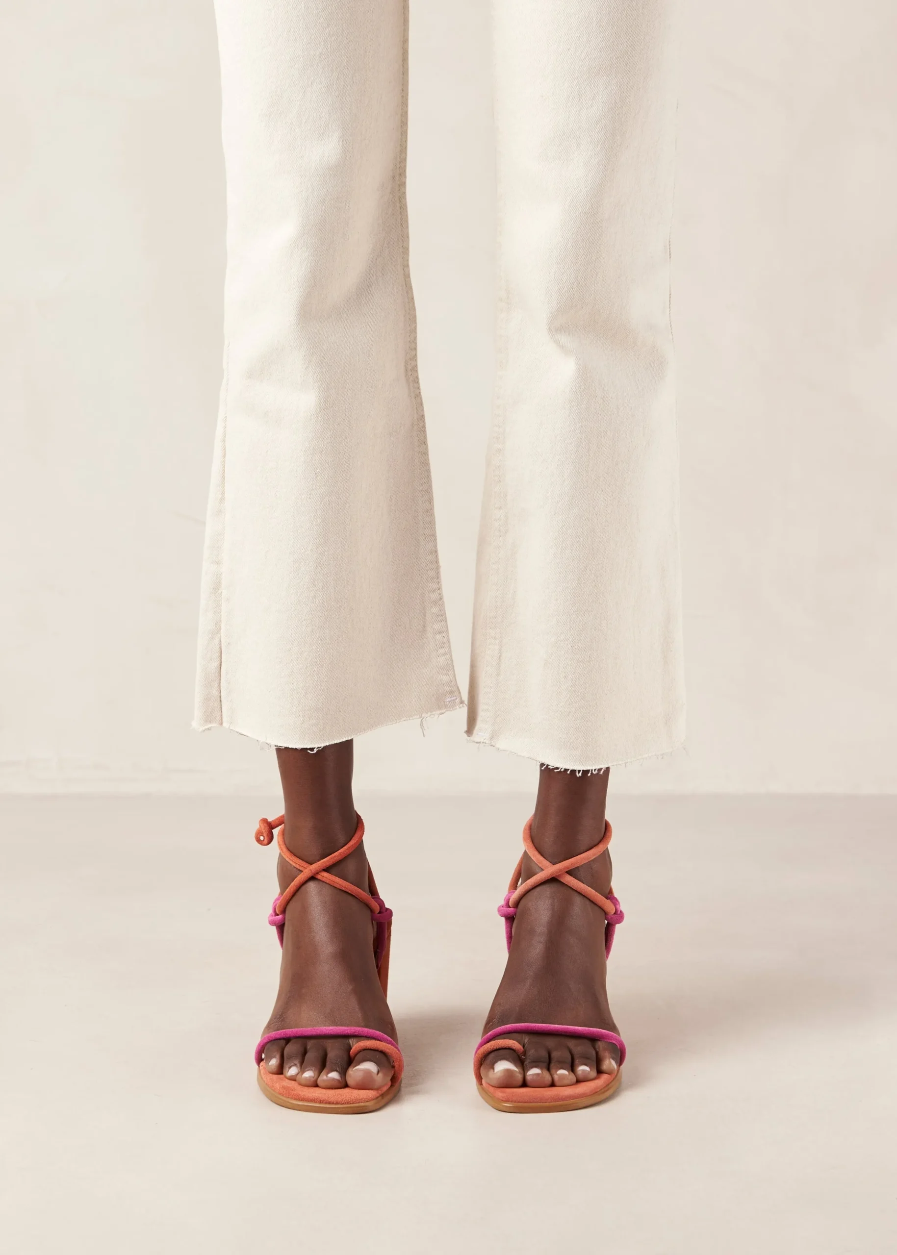 Grace Bicolor Magenta Orange Leather Sandals