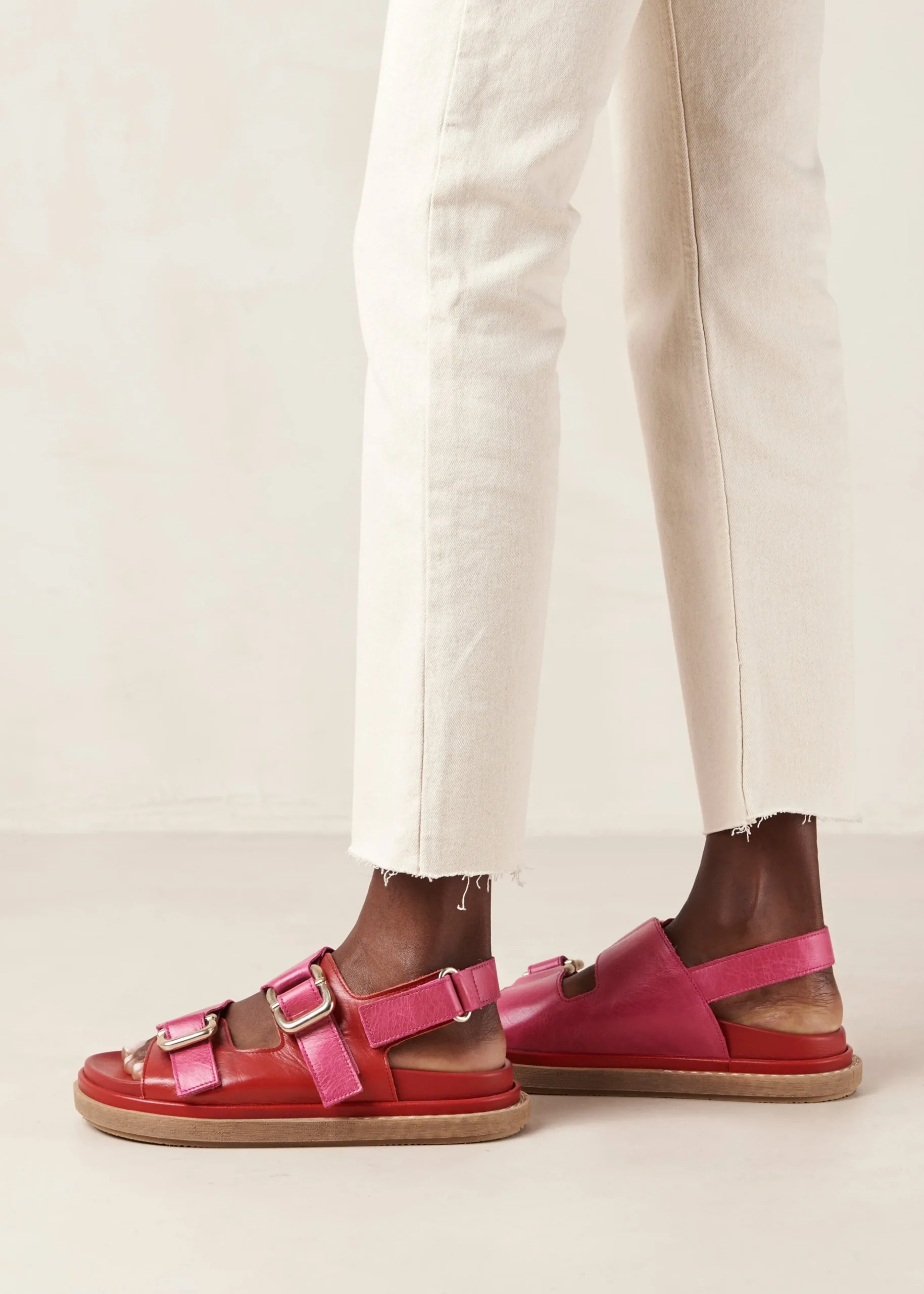 Harper Bicolor Red Magenta Leather Sandals