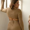 Honest Backless Knit Top Camel