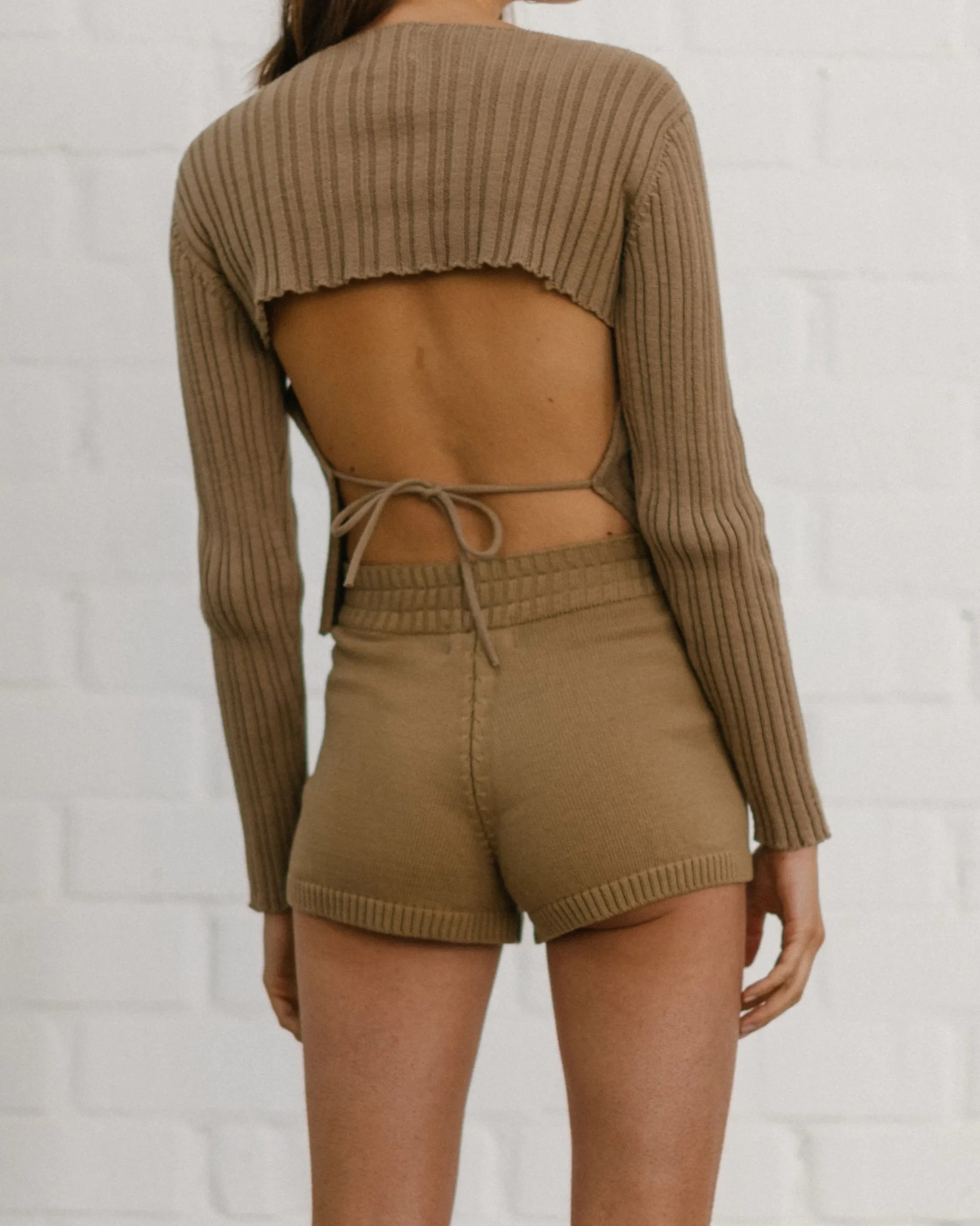 Honest Backless Knit Top Camel