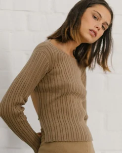 Honest Backless Knit Top Camel