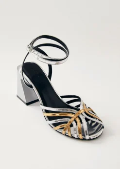 Jessa Shimmer Silver Gold Leather Sandals
