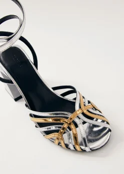 Jessa Shimmer Silver Gold Leather Sandals