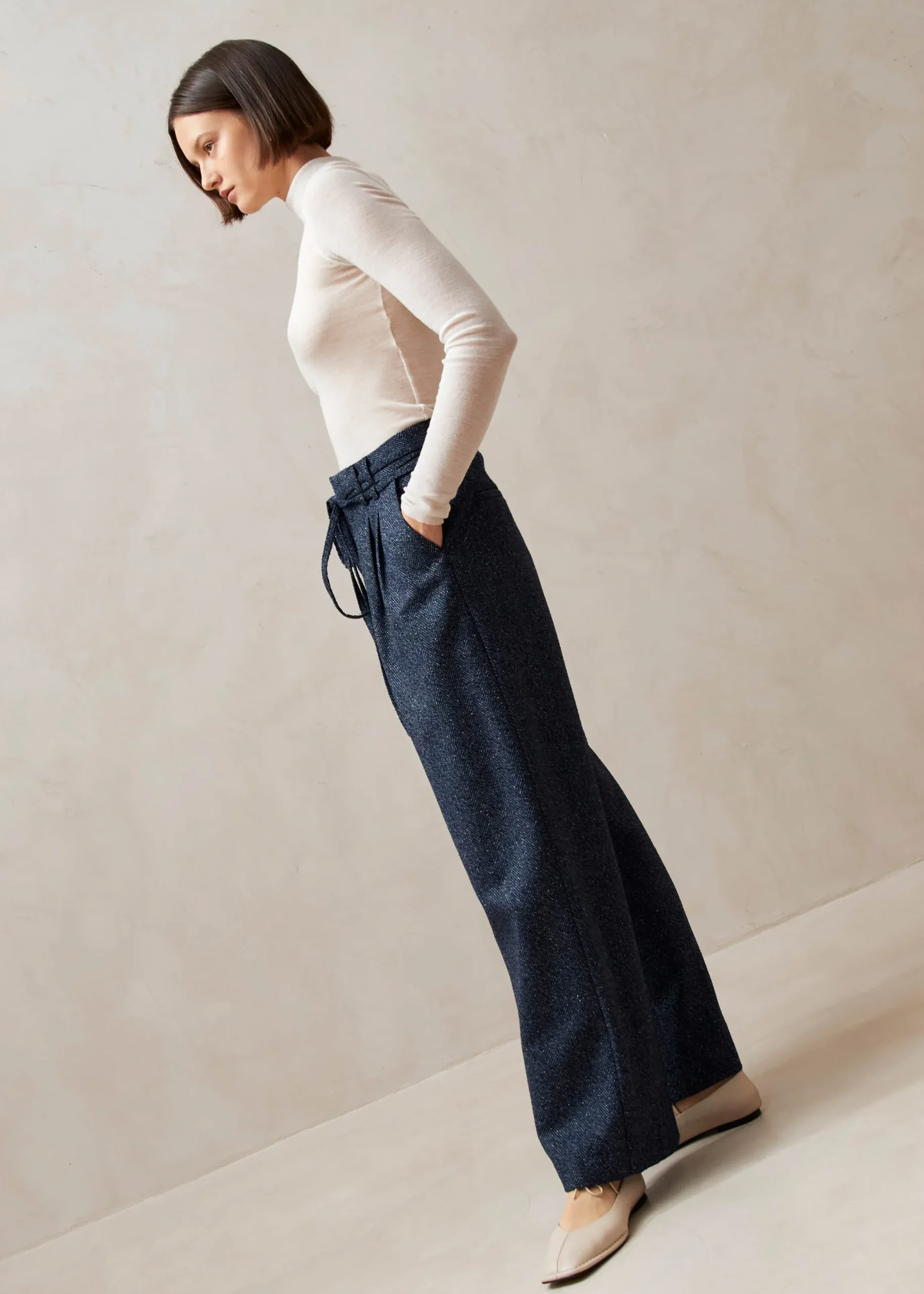Kathy Herringbone Navy Pants