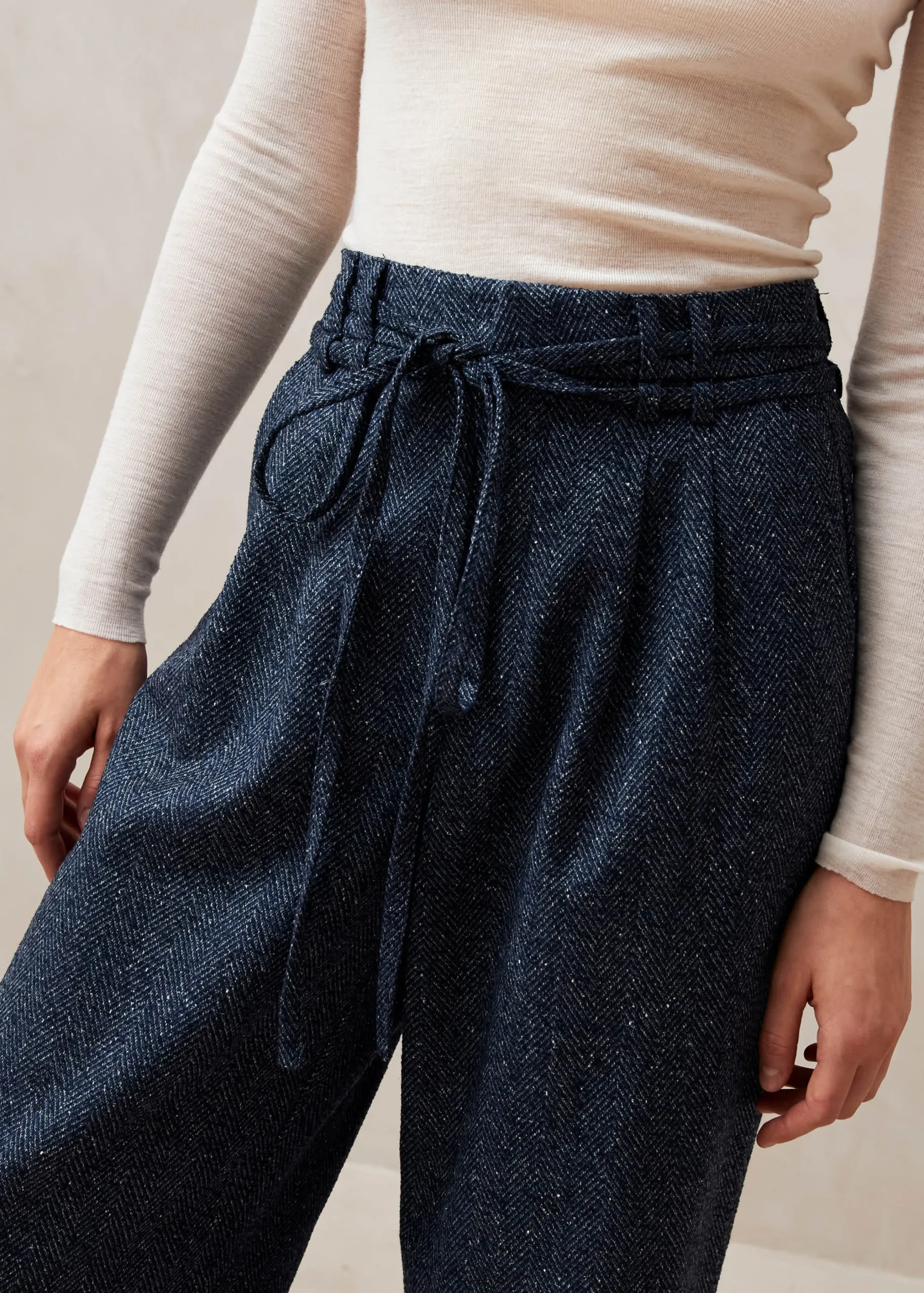 Kathy Herringbone Navy Pants