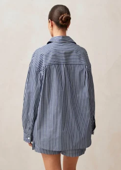 Lenaire Blue And White Stripe Shirt