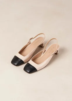 Lindy Bicolor Cream Black Leather Pumps