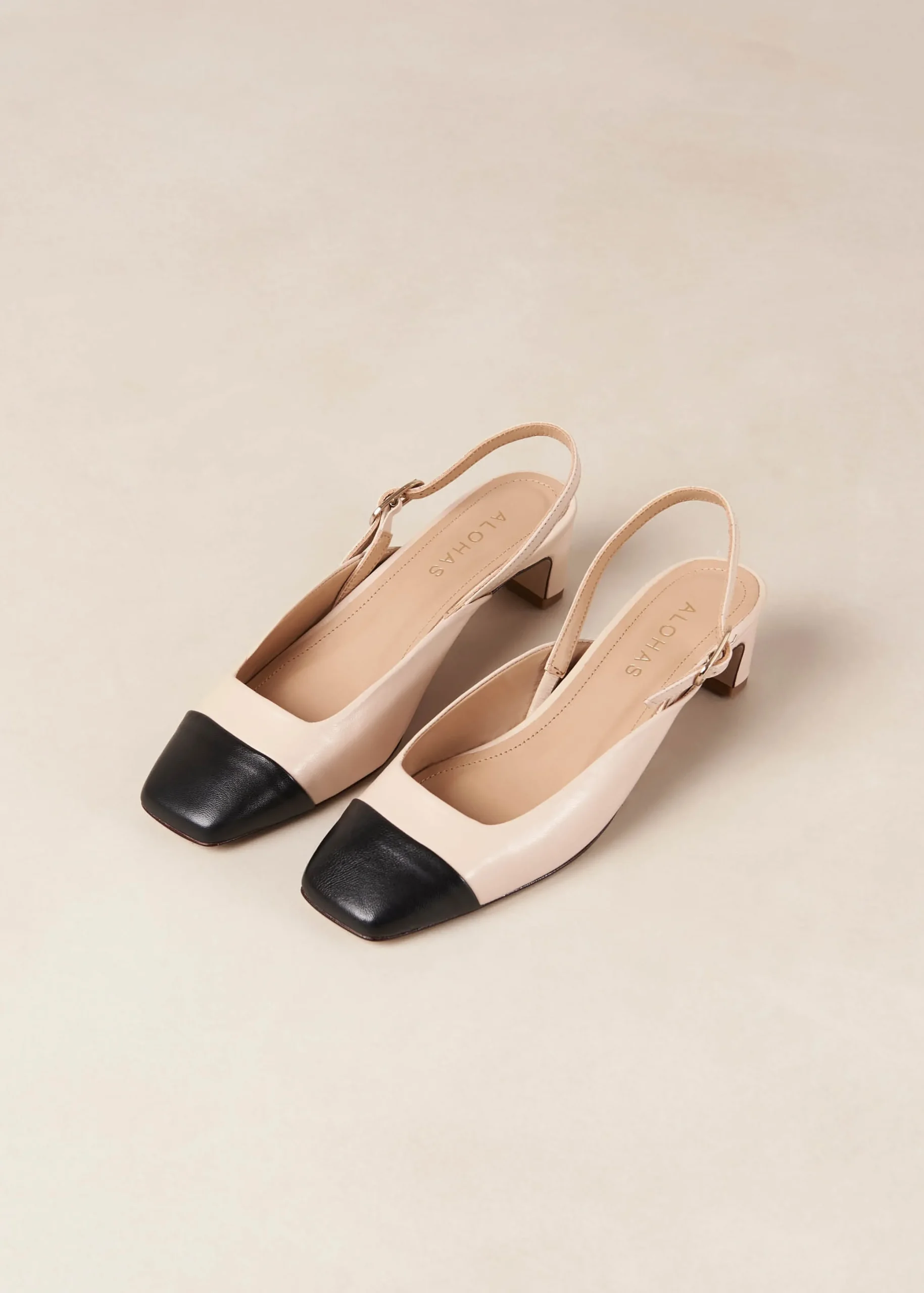 Lindy Bicolor Cream Black Leather Pumps