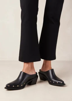 Lorenzo Black Leather Mules
