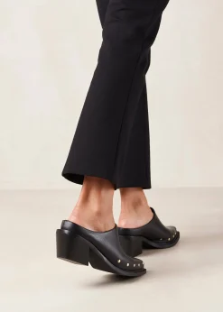 Lorenzo Black Leather Mules