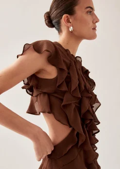 Lorette Brown Mini Dress