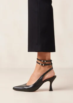 Louise Black Leather Pumps