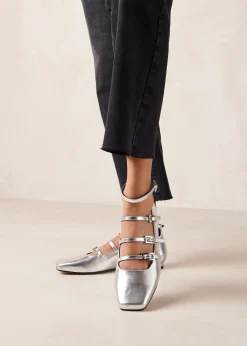 Luke Shimmer Silver Leather Ballet Flats