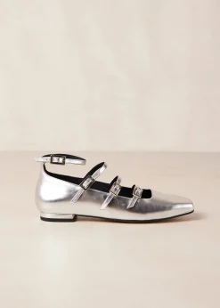 Luke Shimmer Silver Leather Ballet Flats