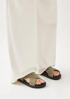 Nico Suede Khaki Leather Sandals