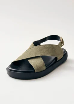 Nico Suede Khaki Leather Sandals