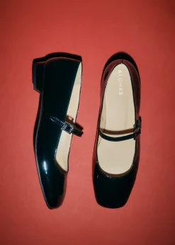Por Do Sol Onix Black Leather Ballet Flats