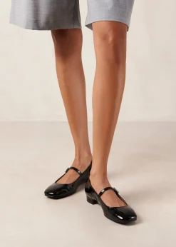 Por Do Sol Onix Black Leather Ballet Flats